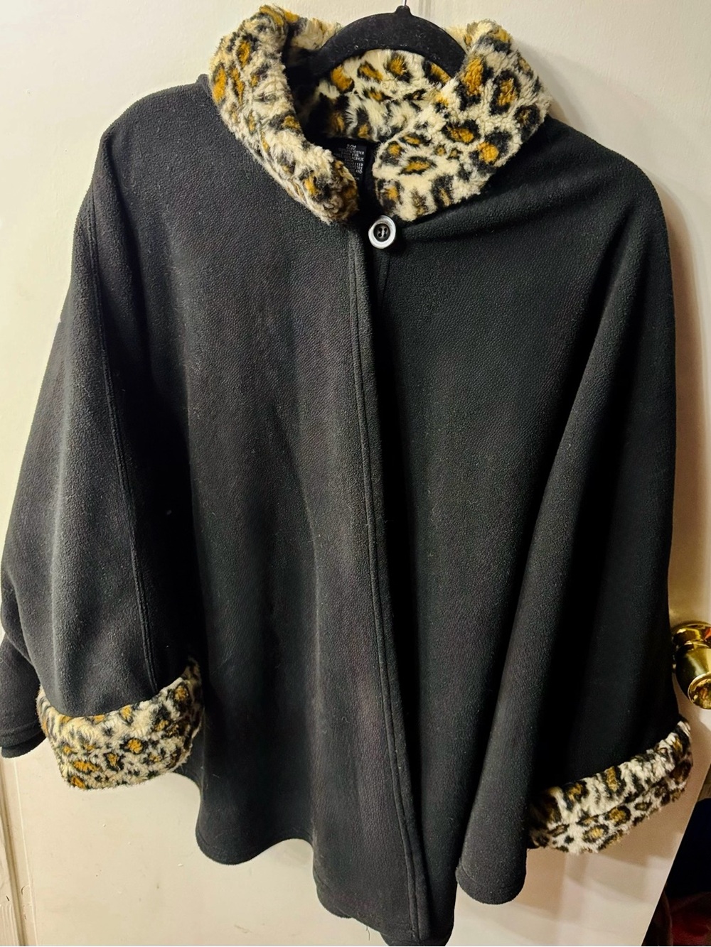 No Boundaries Black Cape with Leopard Faux-Fur Trim
